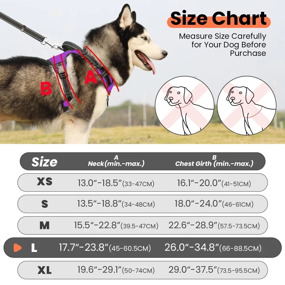 Reflective Dog Harness No Pull Dog Vest Harness with Handle, Breathable Padded Dog Chest Harness Adjustable for Large Dog-Purple L