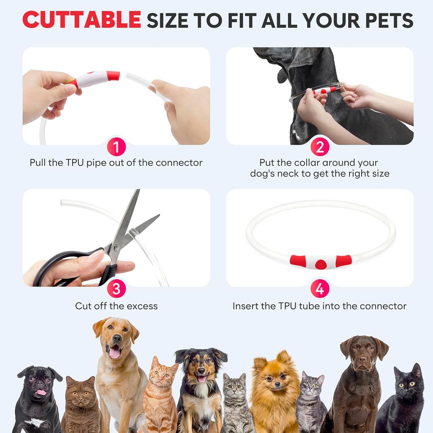 Led Dog Collar - Waterproof Lighted Doggie Collars for Night Rechargeable, High Visibility TPU Cuttable Lighted Pet Collar (Red)