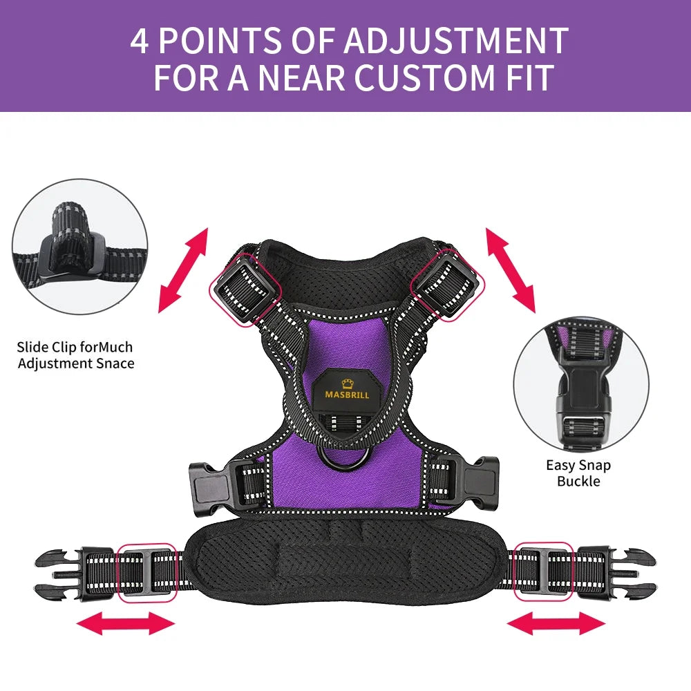 Reflective Dog Harness No Pull Dog Vest Harness with Handle, Breathable Padded Dog Chest Harness Adjustable for Large Dog-Purple L