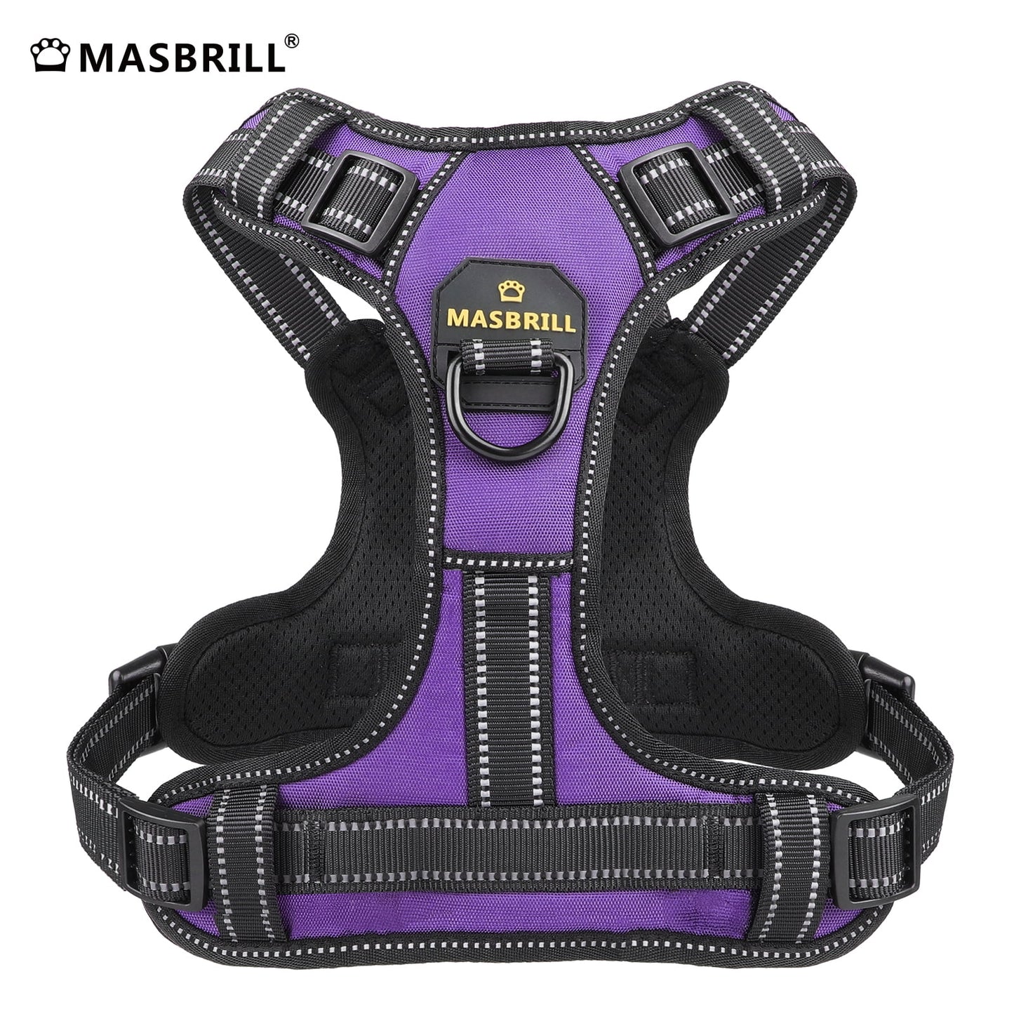 Reflective Dog Harness No Pull Dog Vest Harness with Handle, Breathable Padded Dog Chest Harness Adjustable for Large Dog-Purple L