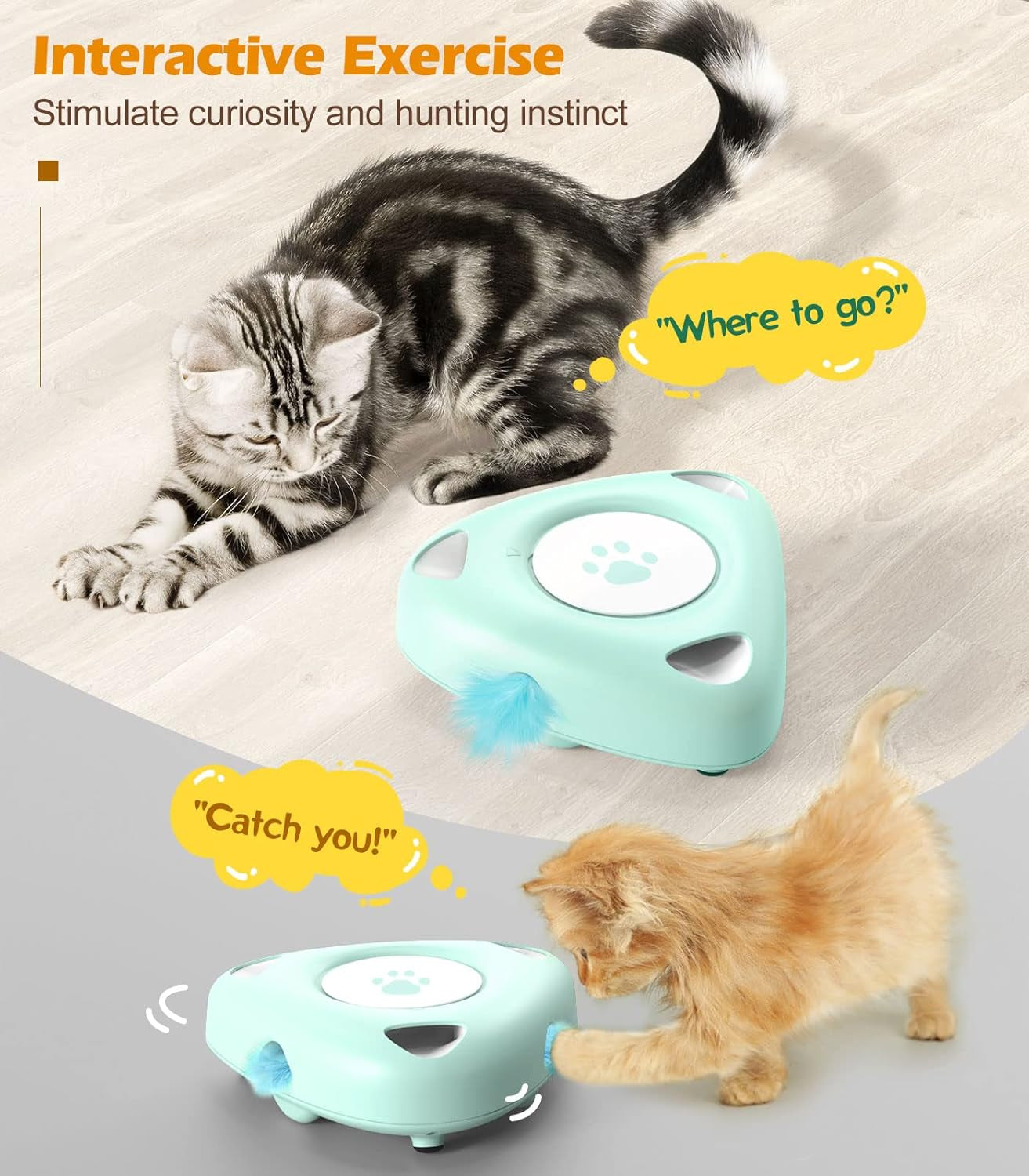 Interactive Cat Toys, Automatic Cat Exercise Teaser Toy with 3 Replacement Rotating Feathers, Automatic Electronic Rotating Teaser Kitten Toy for Indoor Cats, Kitty, Pet - Lake Blue