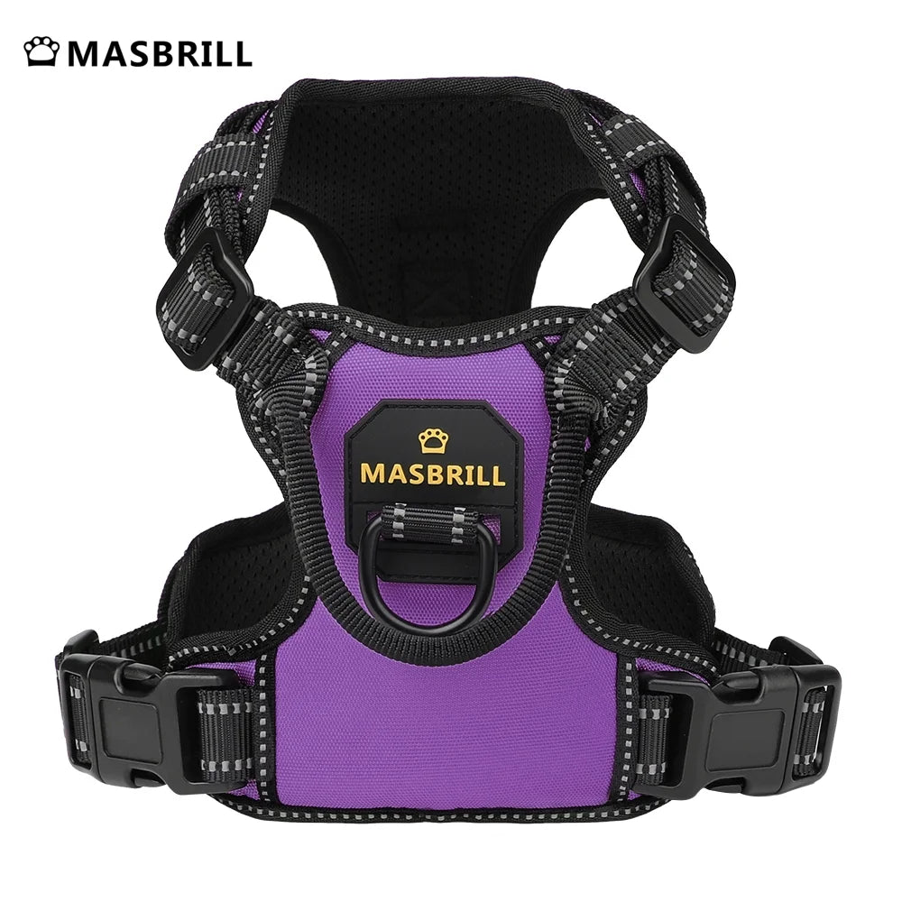 Reflective Dog Harness No Pull Dog Vest Harness with Handle, Breathable Padded Dog Chest Harness Adjustable for Large Dog-Purple L