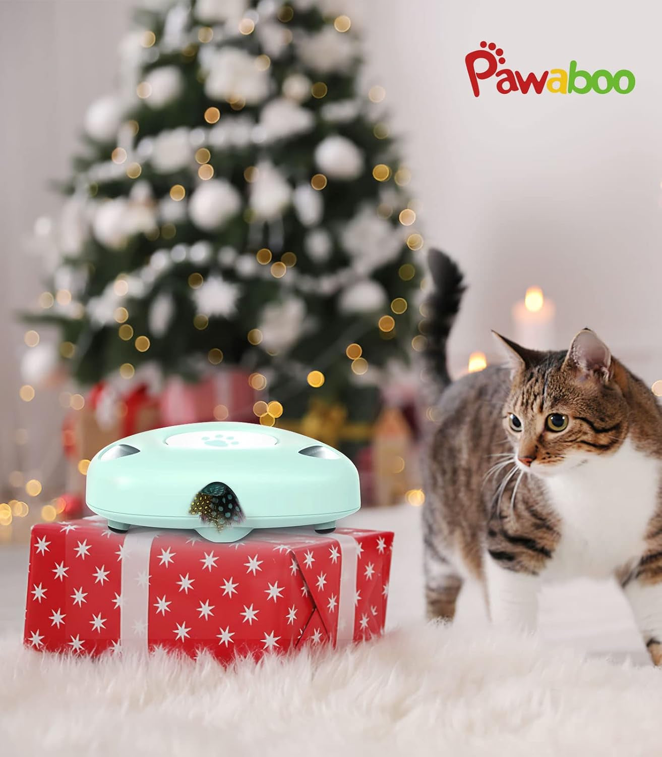 Interactive Cat Toys, Automatic Cat Exercise Teaser Toy with 3 Replacement Rotating Feathers, Automatic Electronic Rotating Teaser Kitten Toy for Indoor Cats, Kitty, Pet - Lake Blue