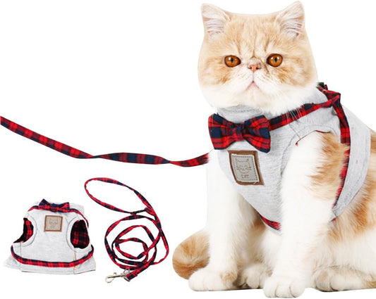 Cat Harness and Leash Set, Leash Adjustable Comfortable Soft Harness Jacket Vest, for Cats Puppy Safety Walk/Run(S, Gray)