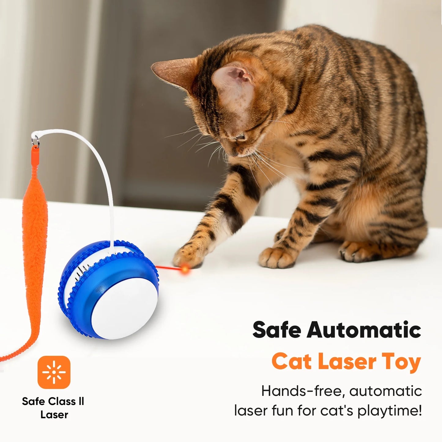 Interactive Cat Toy Ball - Automatic Rolling & Laser Cat Toys with 2 Fluffy Mice Tail, USB Rechargeable, Motion Activated Moving Ball Toy for Indoor