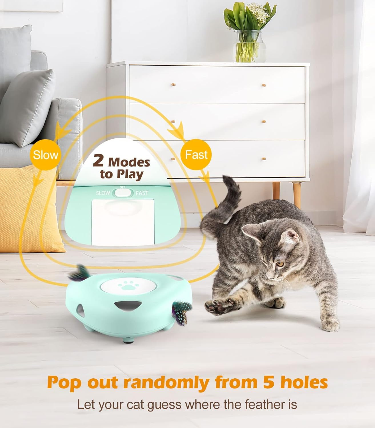 Interactive Cat Toys, Automatic Cat Exercise Teaser Toy with 3 Replacement Rotating Feathers, Automatic Electronic Rotating Teaser Kitten Toy for Indoor Cats, Kitty, Pet - Lake Blue