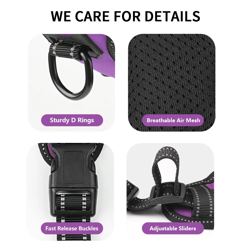 Reflective Dog Harness No Pull Dog Vest Harness with Handle, Breathable Padded Dog Chest Harness Adjustable for Large Dog-Purple L