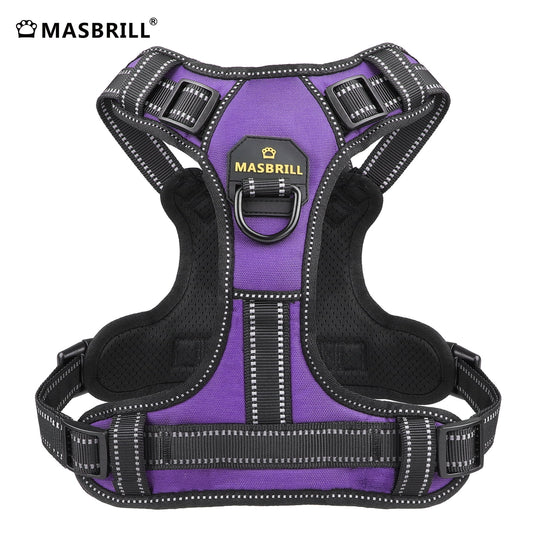 Reflective Dog Harness No Pull Dog Vest Harness with Handle, Breathable Padded Dog Chest Harness Adjustable for Large Dog-Purple L