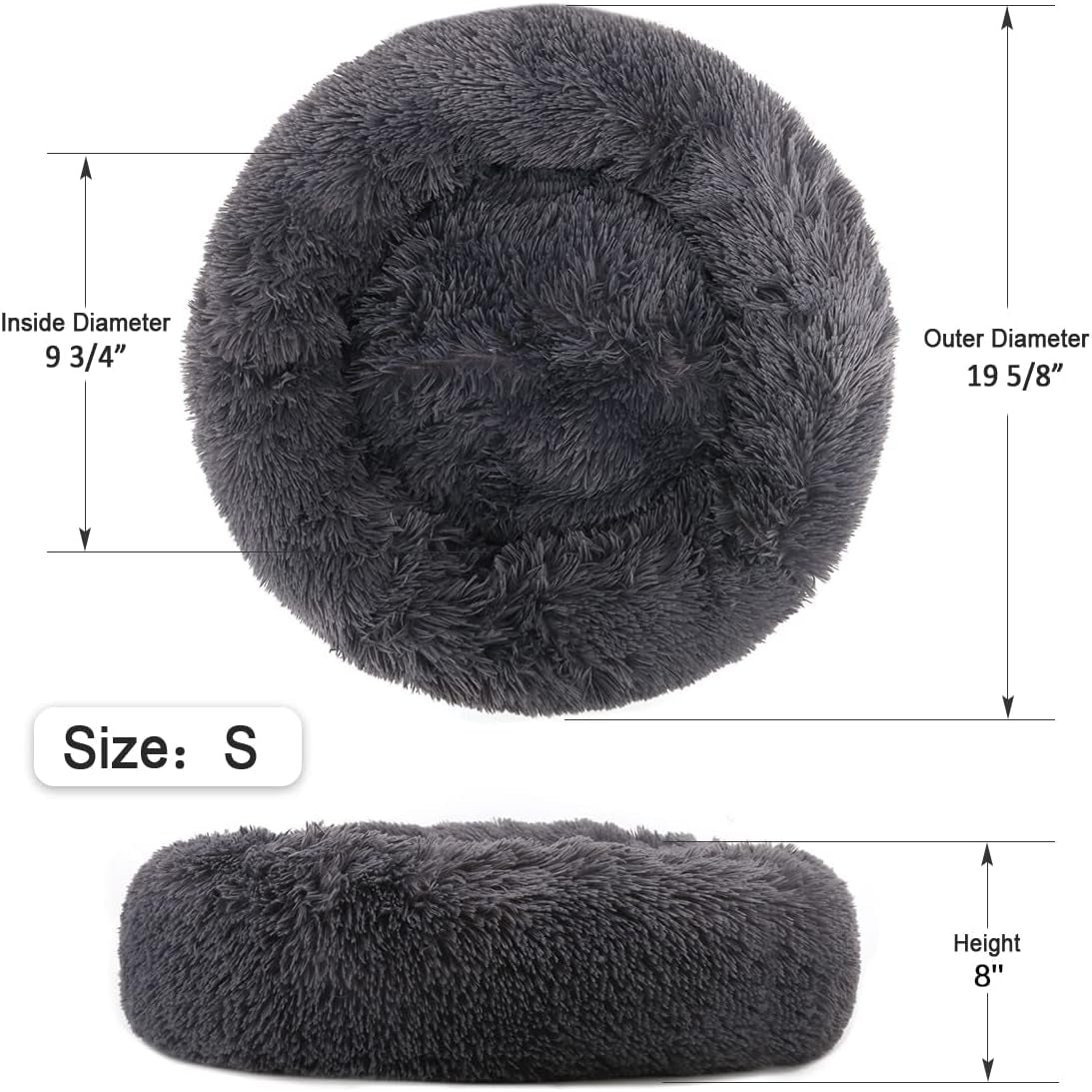 Calming Donut Dog Bed for Small to Medium Dogs & Cats - Plush Faux Fur Anti-Anxiety Pet Bed with Machine Washable Cover & Non-Slip Base