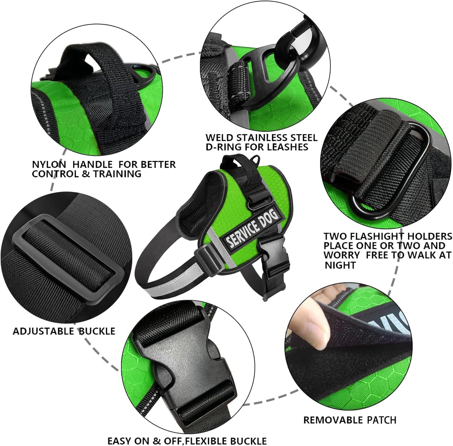 Dog Harness,No-Pull Service Dog Harness with Handle Adjustable Outdoor Pet Dog Vest 3M Reflective Nylon Material Vest for Breeds,Easy Control for Small Medium Large Dogs