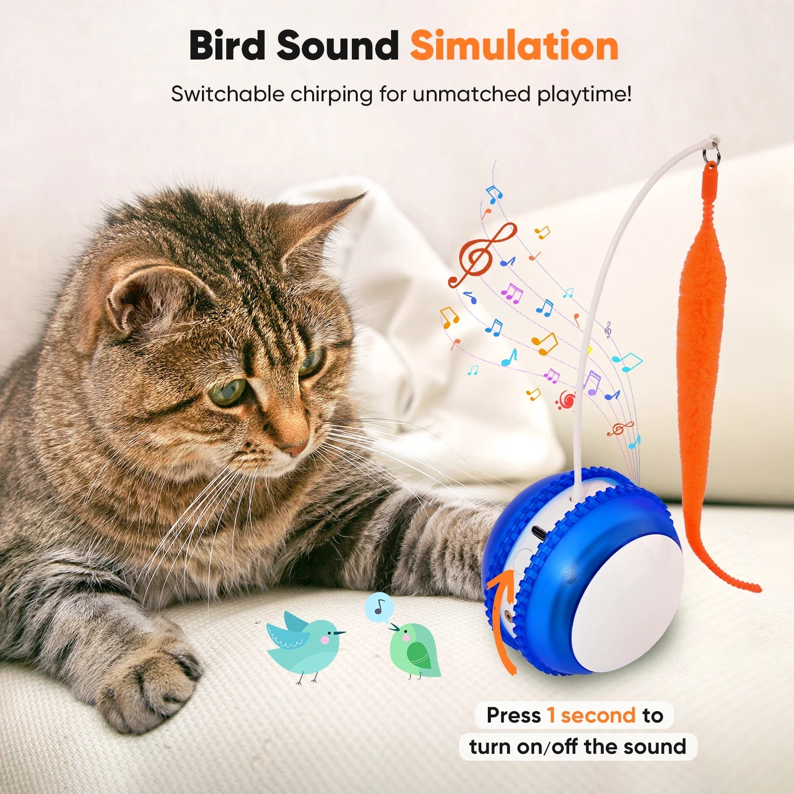 Interactive Cat Toy Ball - Automatic Rolling & Laser Cat Toys with 2 Fluffy Mice Tail, USB Rechargeable, Motion Activated Moving Ball Toy for Indoor