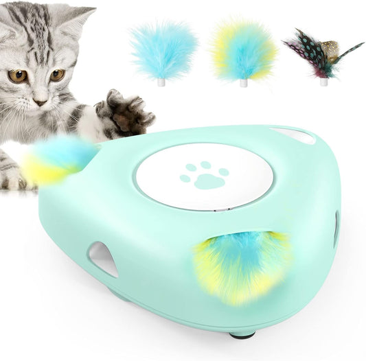 Interactive Cat Toys, Automatic Cat Exercise Teaser Toy with 3 Replacement Rotating Feathers, Automatic Electronic Rotating Teaser Kitten Toy for Indoor Cats, Kitty, Pet - Lake Blue