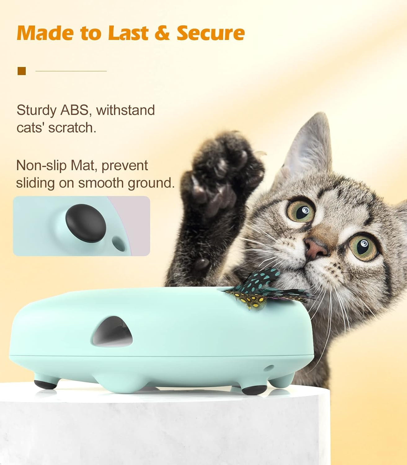 Interactive Cat Toys, Automatic Cat Exercise Teaser Toy with 3 Replacement Rotating Feathers, Automatic Electronic Rotating Teaser Kitten Toy for Indoor Cats, Kitty, Pet - Lake Blue