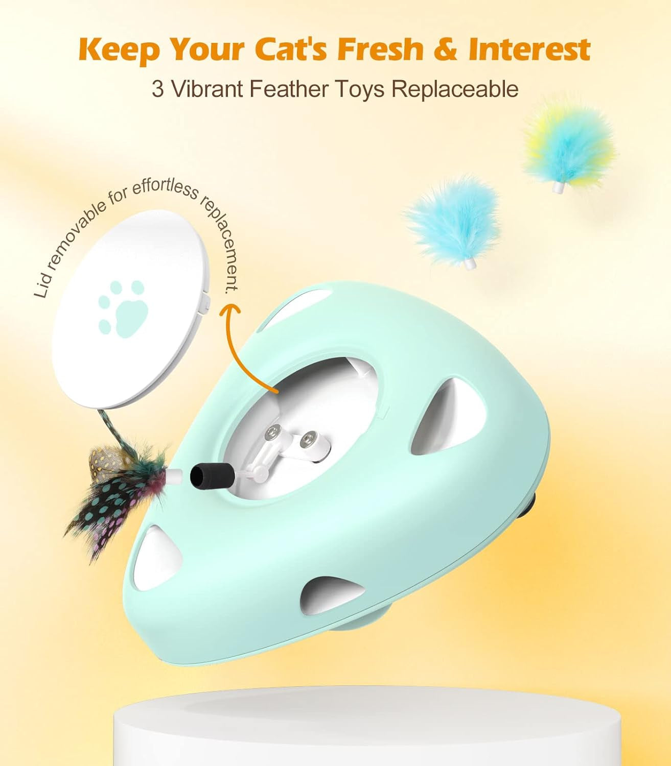 Interactive Cat Toys, Automatic Cat Exercise Teaser Toy with 3 Replacement Rotating Feathers, Automatic Electronic Rotating Teaser Kitten Toy for Indoor Cats, Kitty, Pet - Lake Blue