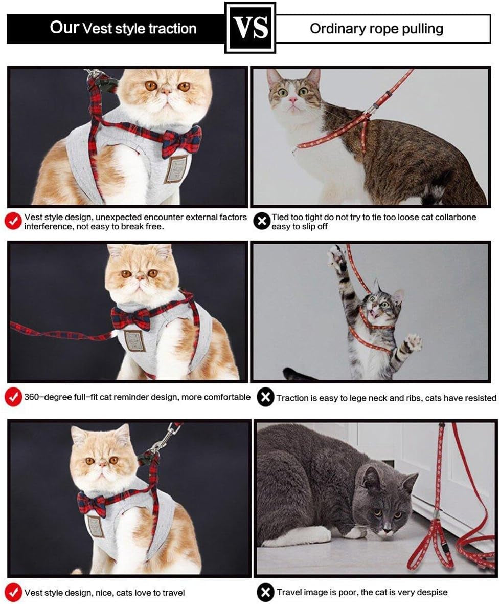 Cat Harness and Leash Set, Leash Adjustable Comfortable Soft Harness Jacket Vest, for Cats Puppy Safety Walk/Run(S, Gray)