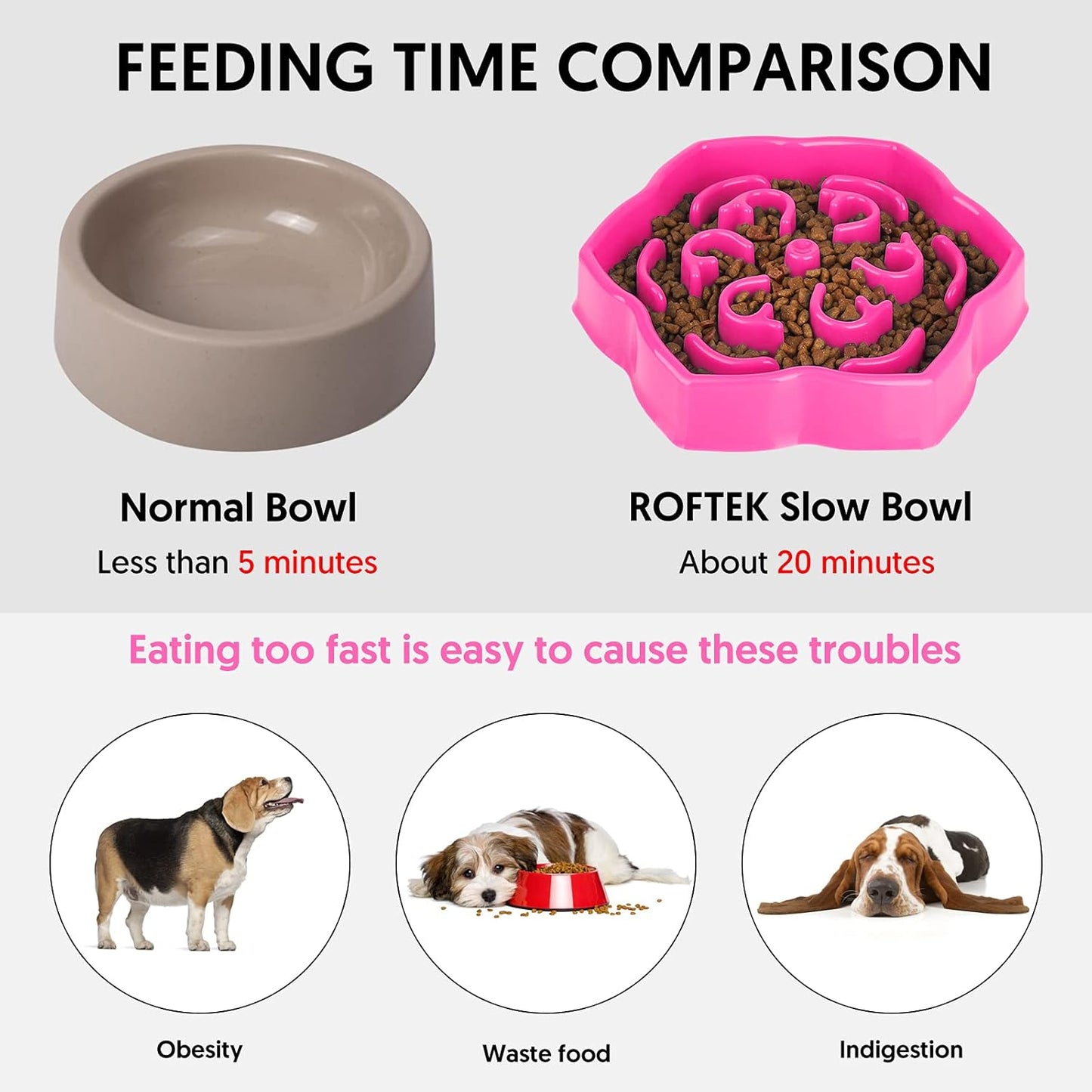 Slow Feeding Bowl, Polypropylene Dog Bowl, 600 Ml, for Medium Small Breed & Puppies, Promotes Healthy Eating
