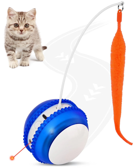 Interactive Cat Toy Ball - Automatic Rolling & Laser Cat Toys with 2 Fluffy Mice Tail, USB Rechargeable, Motion Activated Moving Ball Toy for Indoor