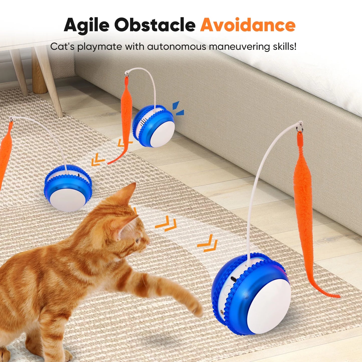 Interactive Cat Toy Ball - Automatic Rolling & Laser Cat Toys with 2 Fluffy Mice Tail, USB Rechargeable, Motion Activated Moving Ball Toy for Indoor