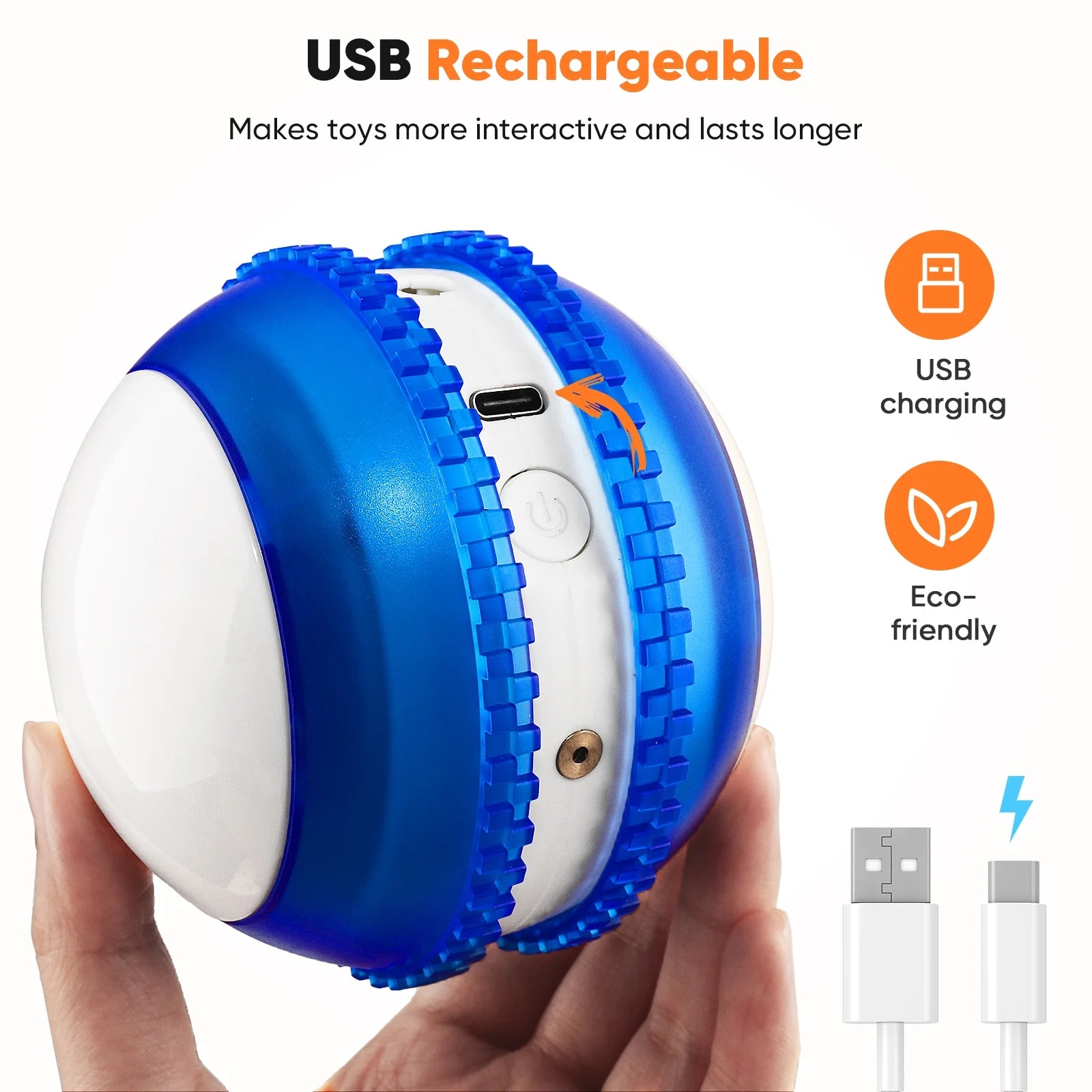 Interactive Cat Toy Ball - Automatic Rolling & Laser Cat Toys with 2 Fluffy Mice Tail, USB Rechargeable, Motion Activated Moving Ball Toy for Indoor