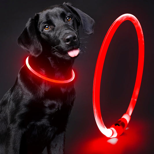 Led Dog Collar - Waterproof Lighted Doggie Collars for Night Rechargeable, High Visibility TPU Cuttable Lighted Pet Collar (Red)