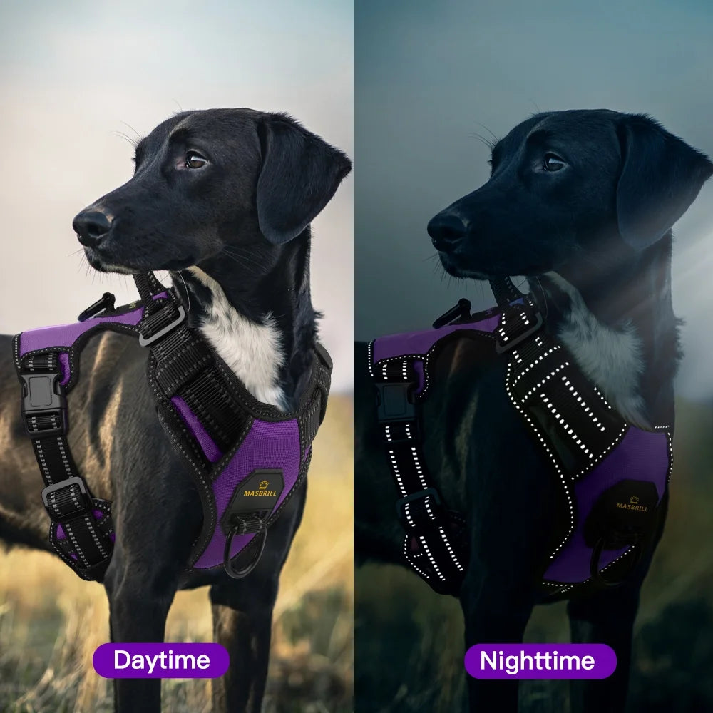 Reflective Dog Harness No Pull Dog Vest Harness with Handle, Breathable Padded Dog Chest Harness Adjustable for Large Dog-Purple L