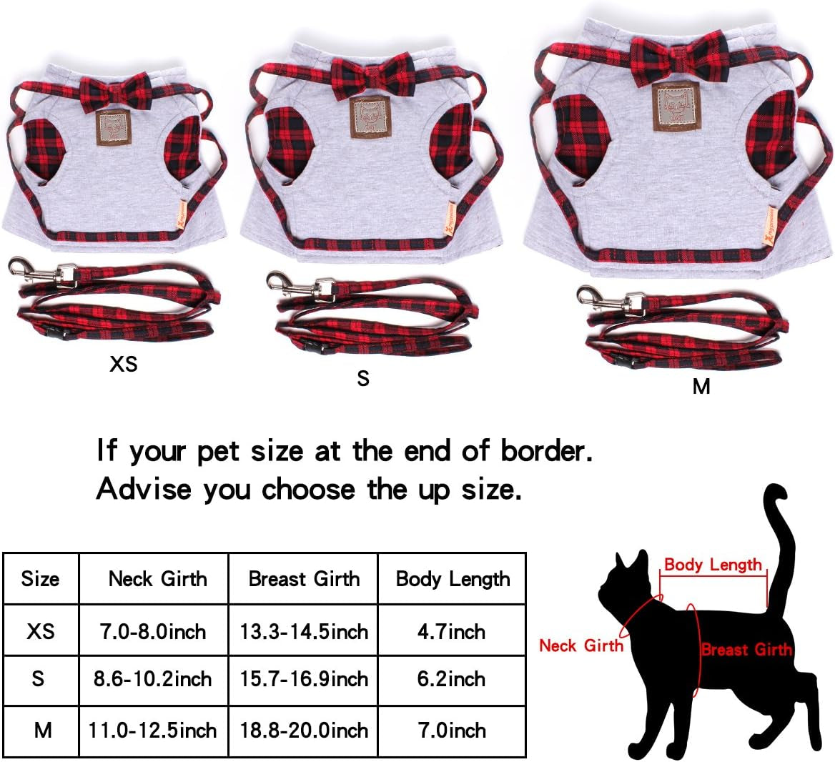 Cat Harness and Leash Set, Leash Adjustable Comfortable Soft Harness Jacket Vest, for Cats Puppy Safety Walk/Run(S, Gray)
